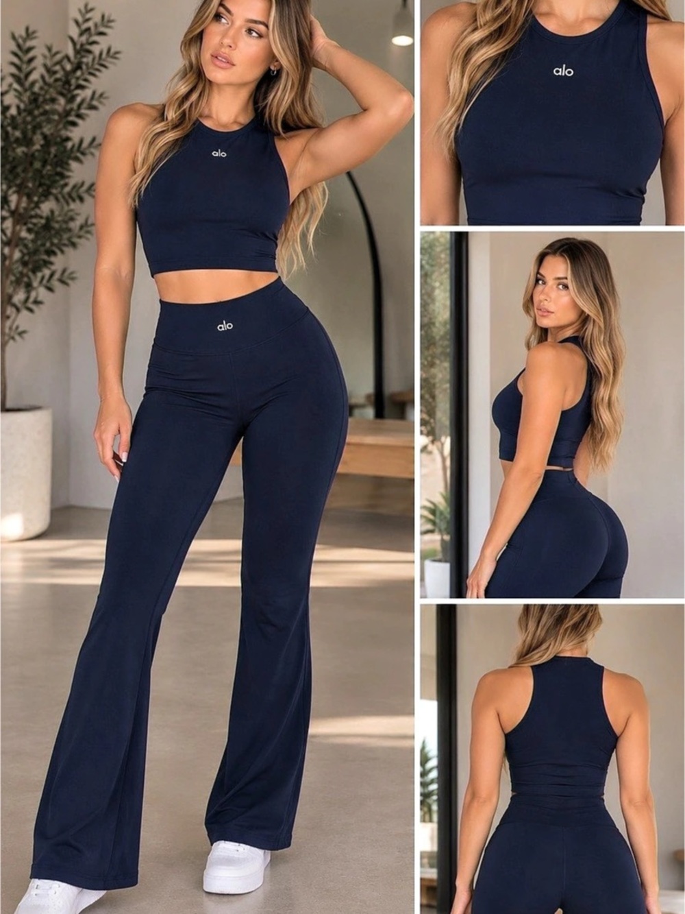 2 pc set High-Waist Bootcut Legging and Matching Tank Set Tank Set Blue